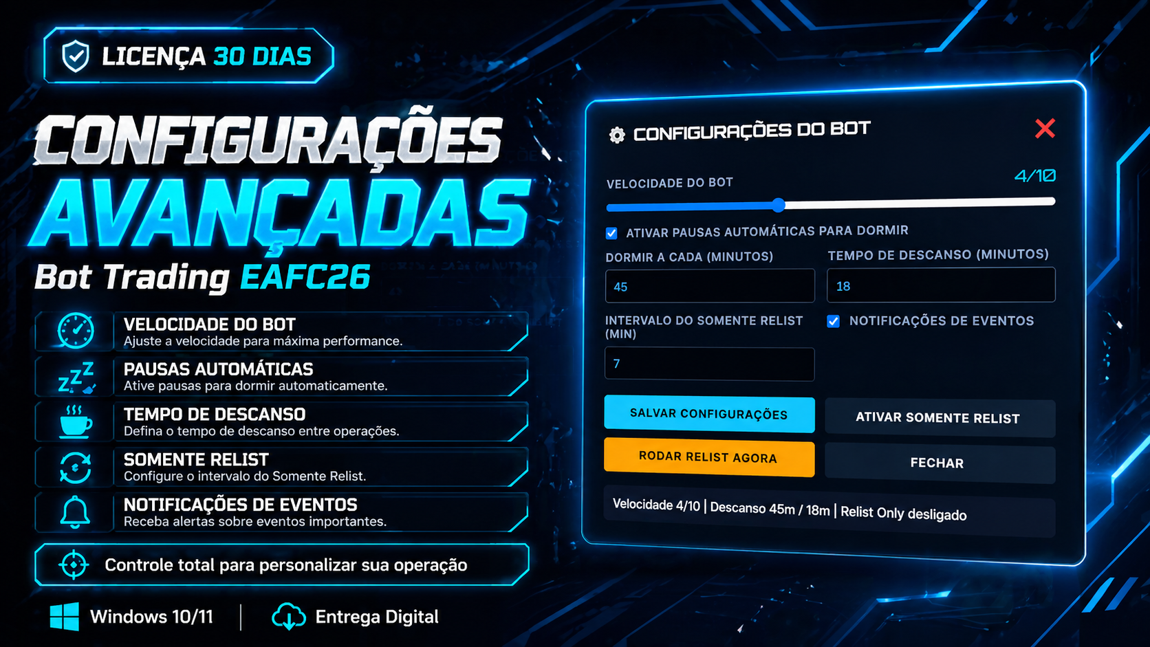 Configurações avançadas do Bot Trading EAFC26